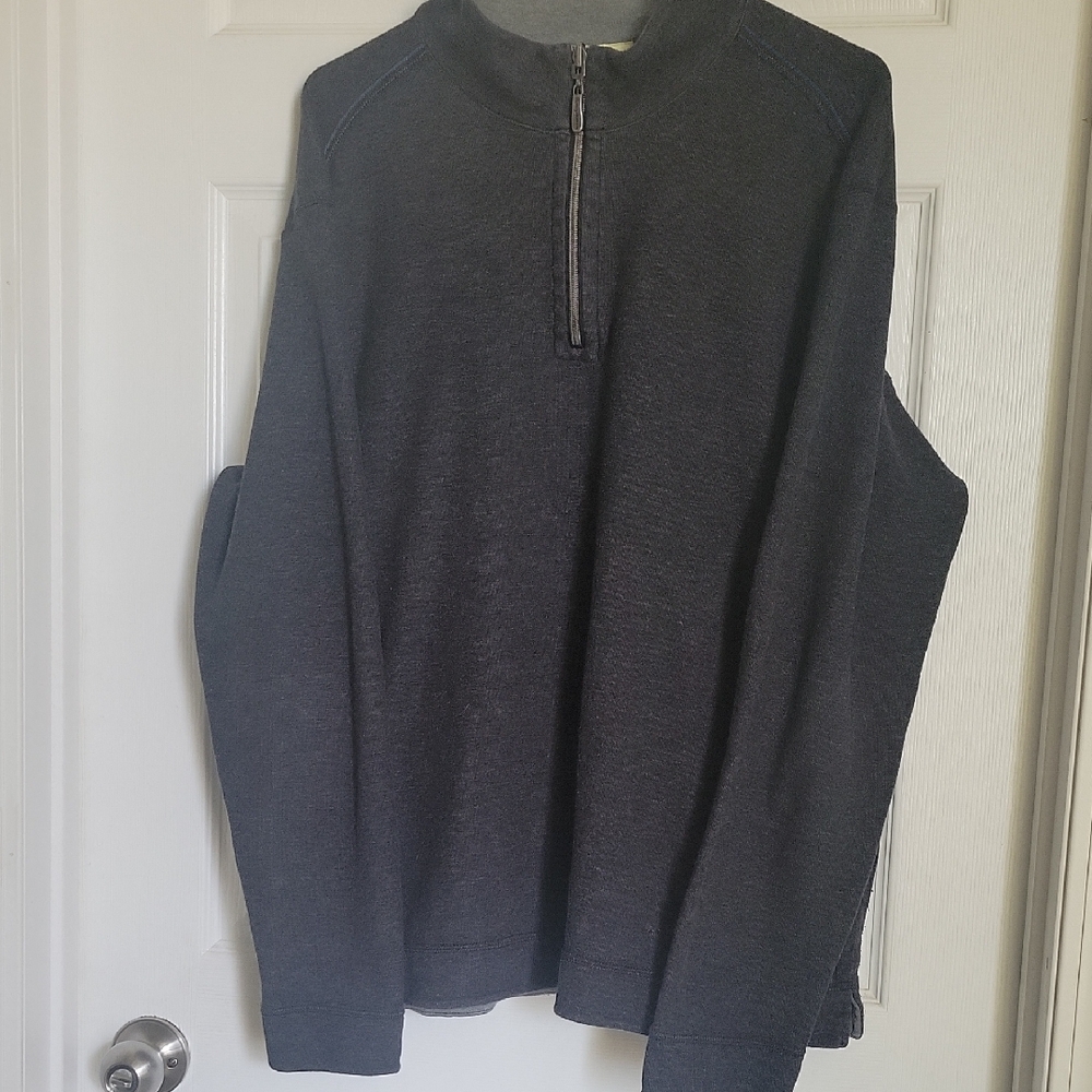 Tommy Bahama Mens  XLTG Cotton Knit Long Sleeve Zip Grey Shirt.